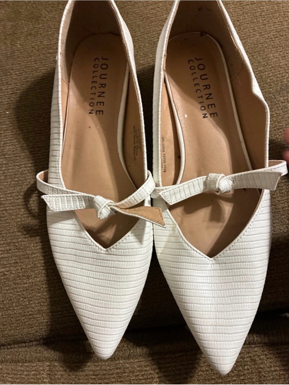 Journee Collection Cream Pointed Toe Flats with Knot Bow
